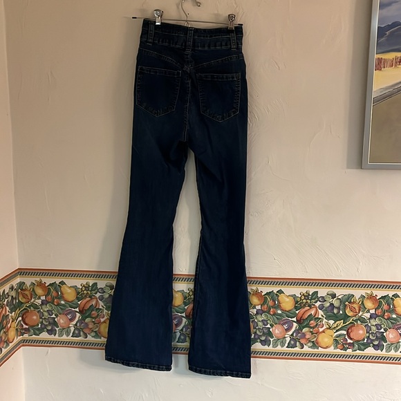 Refuge Denim Double Button Distressed Flare Jeans, Size 3(Juniors), Blue Denim - Picture 2 of 8